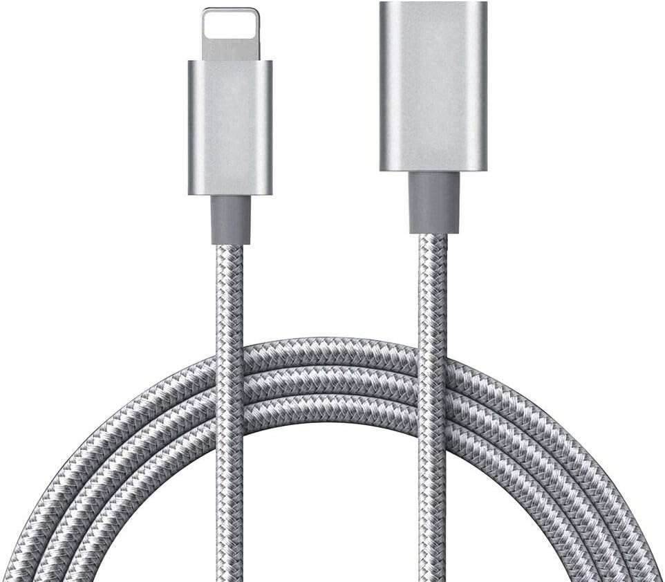 MeloAudio 6.6FT Braid Extension Cord Cable Charging Sync Video & Audio Compatible with iOS Devices (Phone/Pad/Pod), Male to Female Dock Cable Extender Connector Case Adapter (Gray) - Image 1
