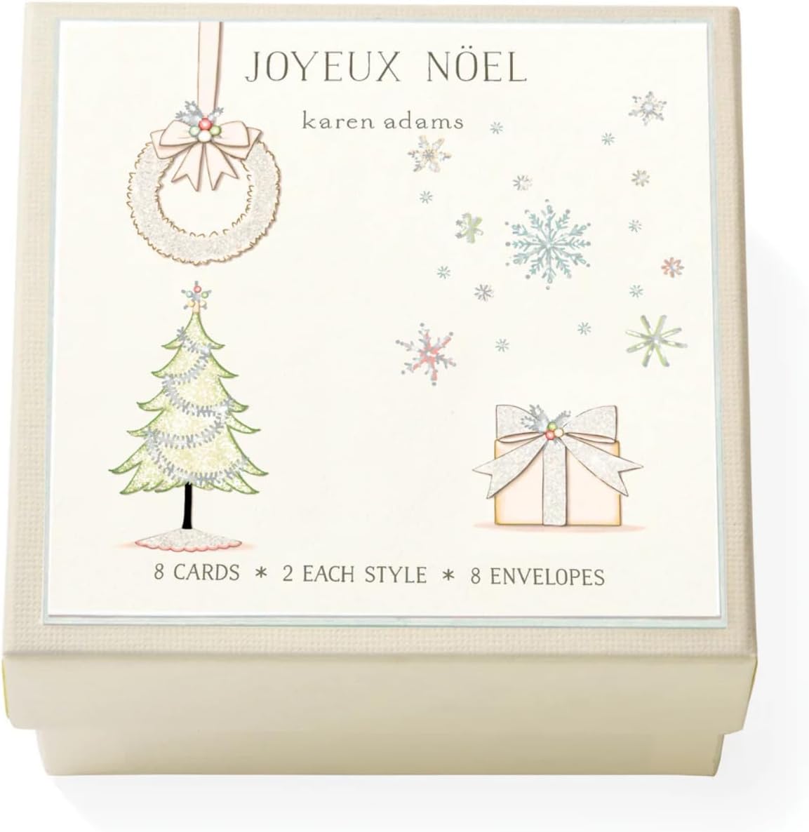 Karen Adams Joyeux Noel Gift Enclosure Box set with cards and envelopes.