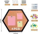 Set of four hexagonal cork boards arranged in a creative wall pattern.