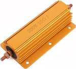 Aexit 200W 10 Ohm aluminum clad resistor front view showing gold tone heatsink casing.