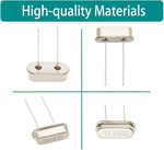 Close up view of quartz crystal resonator pins and metal casing