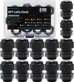 NPT Cable Glands 1/4" 3/8" 1/2" 3/4" 1"- 52 Pack Black Plastic Waterproof IP68 Adjustable 3-25mm Cable Connectors Cable Gland Joints with Strain Relief Gaskets,with Durable PP Storage Case - Image 14