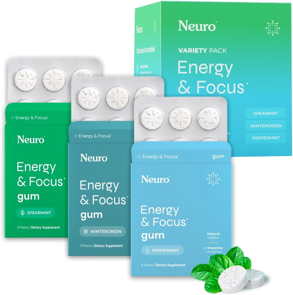 Neuro Energy and Focus Gum variety pack front view for mental clarity.