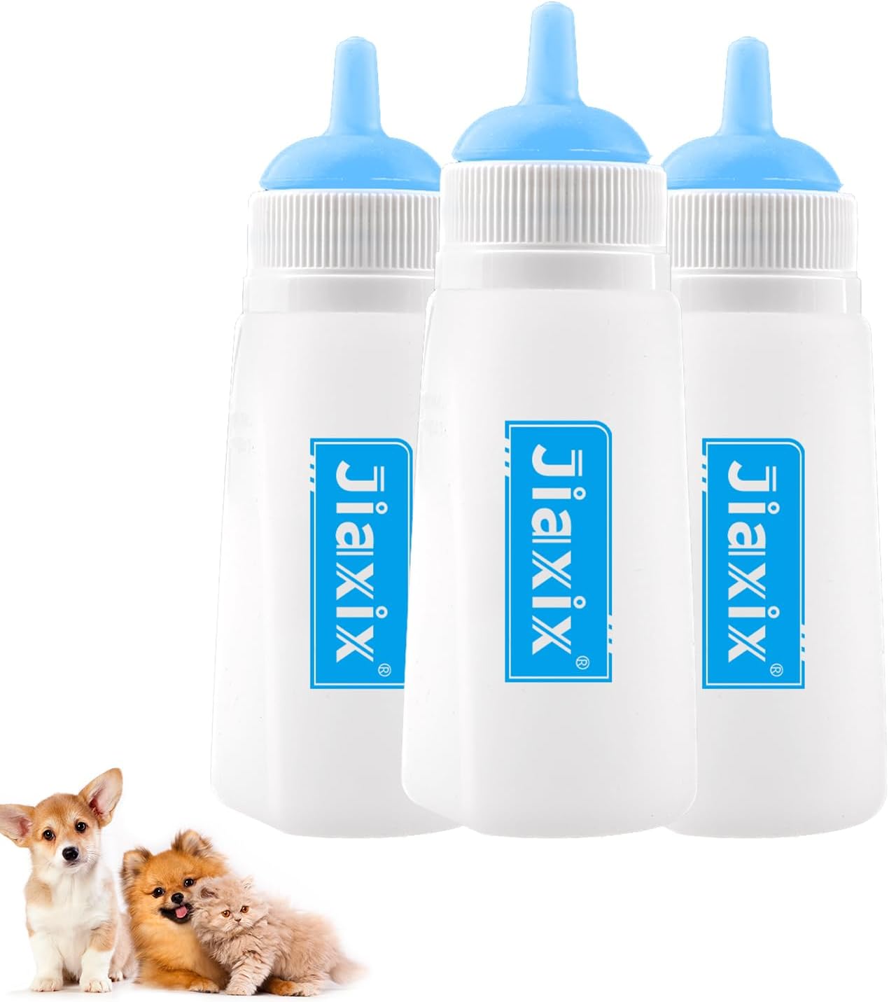 3 Pack Kitten Silicone Bottle Feeding Kit,Nipple & Feeding Kit for Kittens, Reusable Newborn Kitten Supplies, Suitable for Feeding Kitten, Puppy, Rabbit,Hamster (Blue, Large) - Image 1