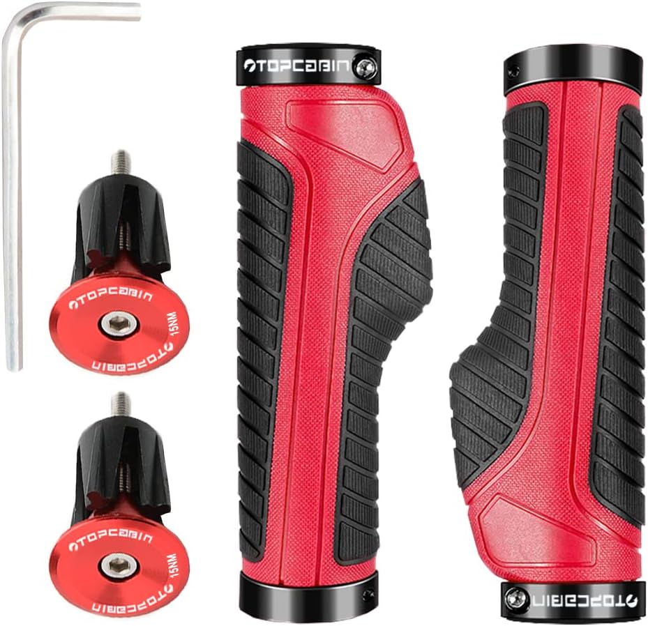 TOPCABIN ergonomic bike grips front view with red and black design