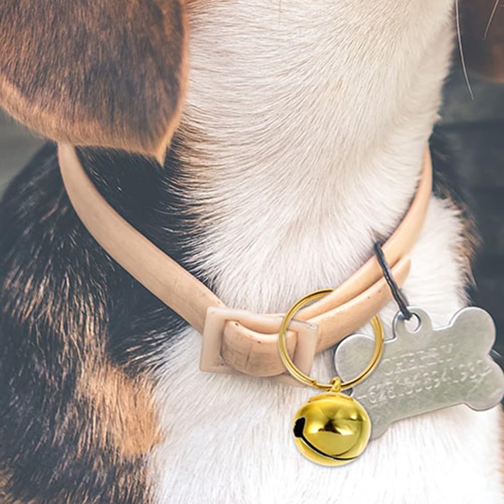 Multiple pieces of LOGOFUN stainless steel cat collar bells displayed together.