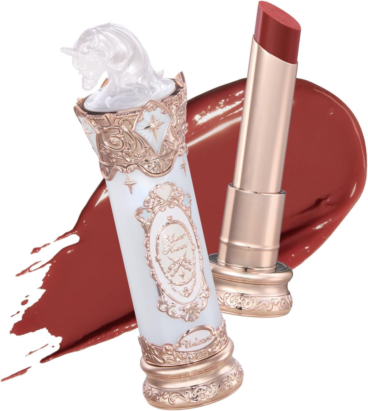 Flower Knows Knight Unicorn Glazed Lipstick, Deep Brick Red, Balm-Infused Hydrating Serum Formula, Sheer Glossy Finish, Vegan, 0.12 oz (U09 Waltz) - Image 1