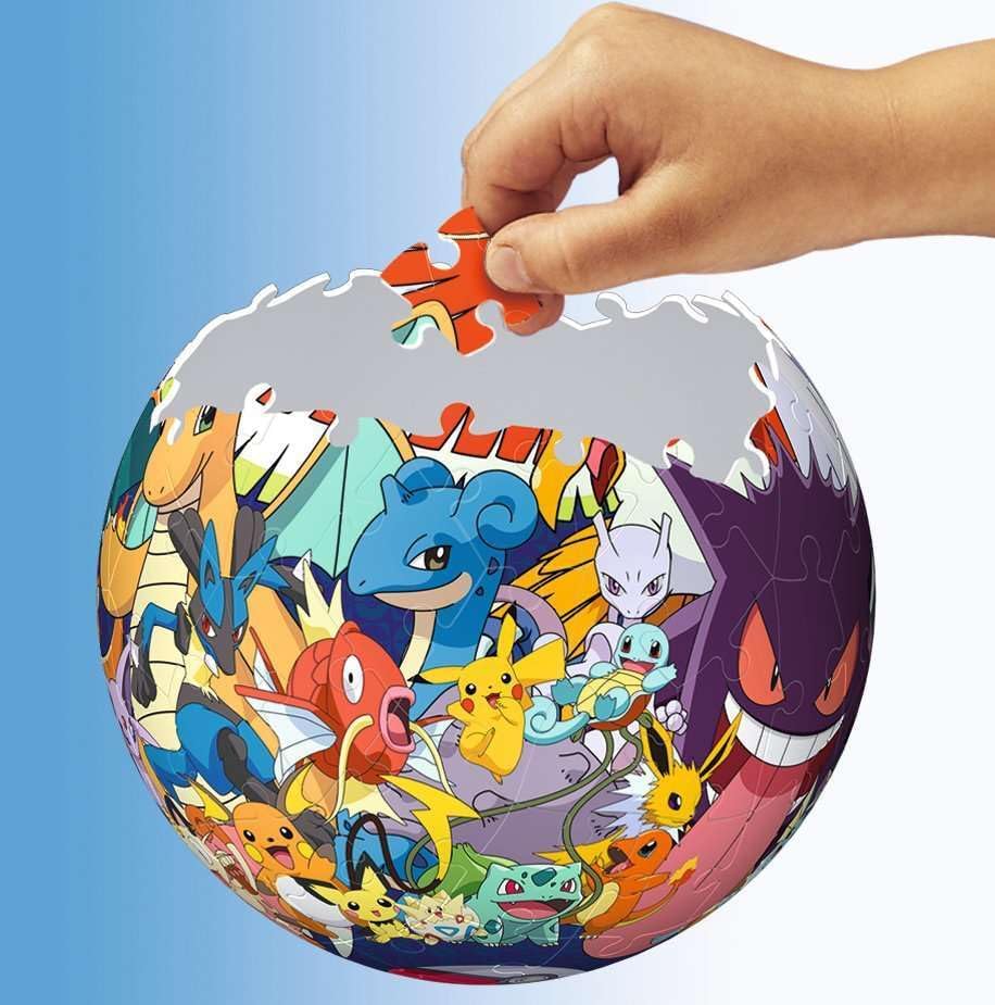 Completed thirteen centimeter three dimensional puzzle globe highlighting the seamless curved pieces