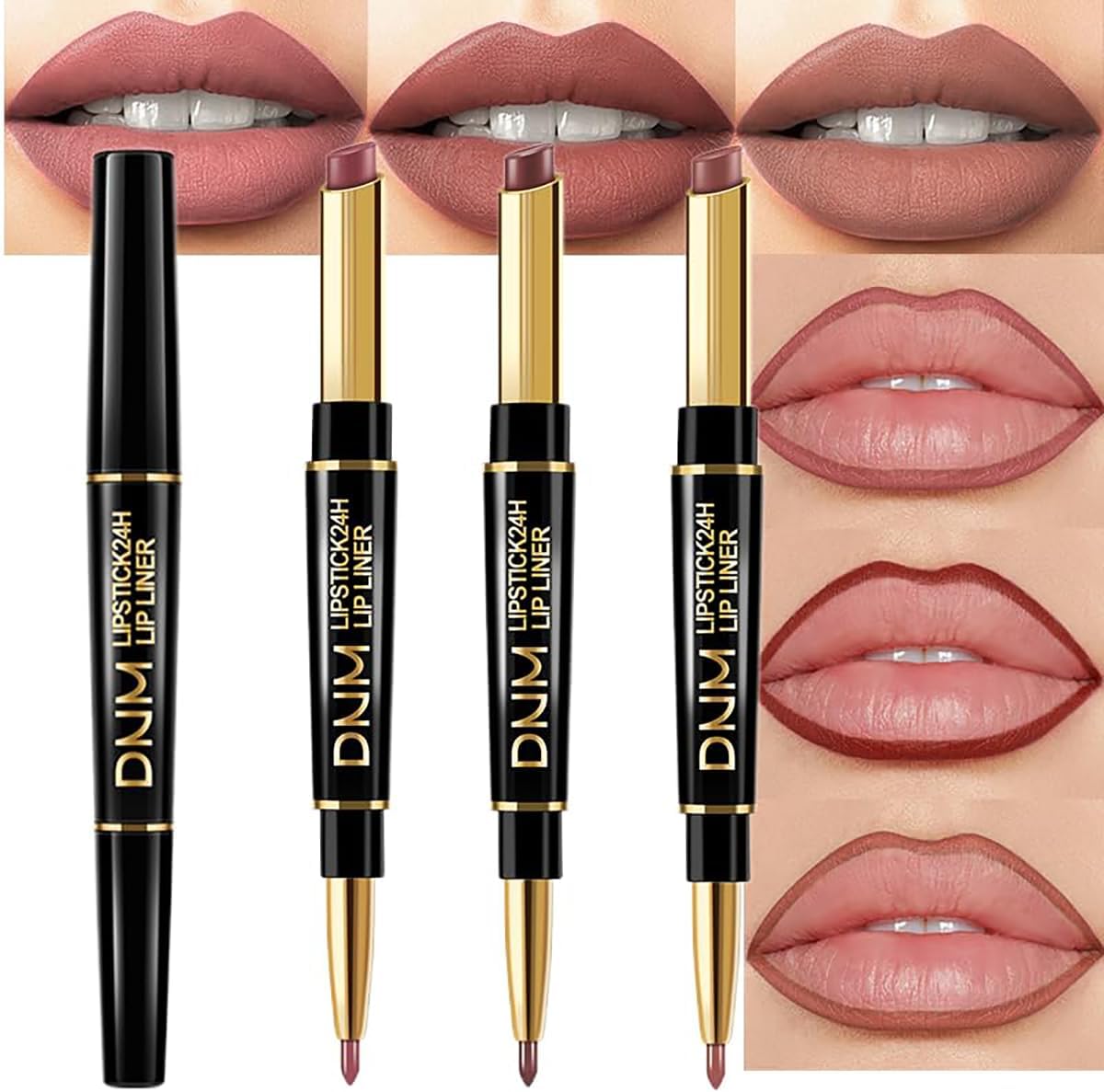 BestLand two in one lip liner and matte lipstick combo set front view showing three nude shades.