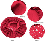 Glittering rhinestones and pearl embellishments on satin cap