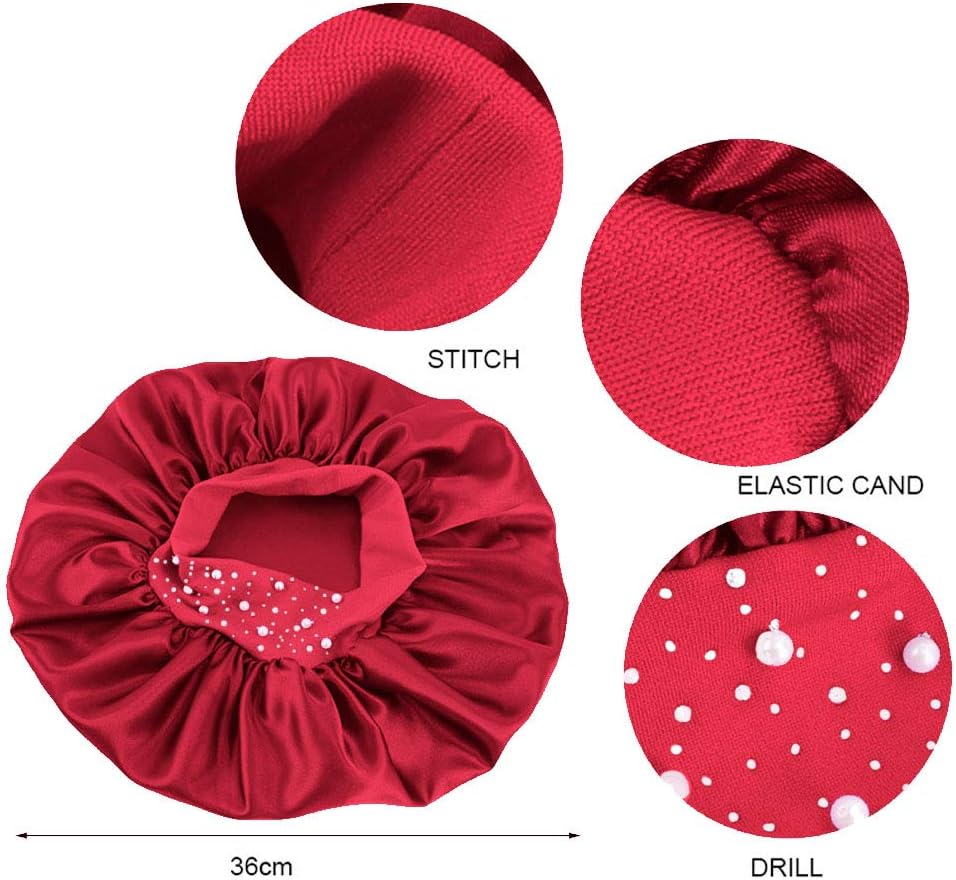 Glittering rhinestones and pearl embellishments on satin cap