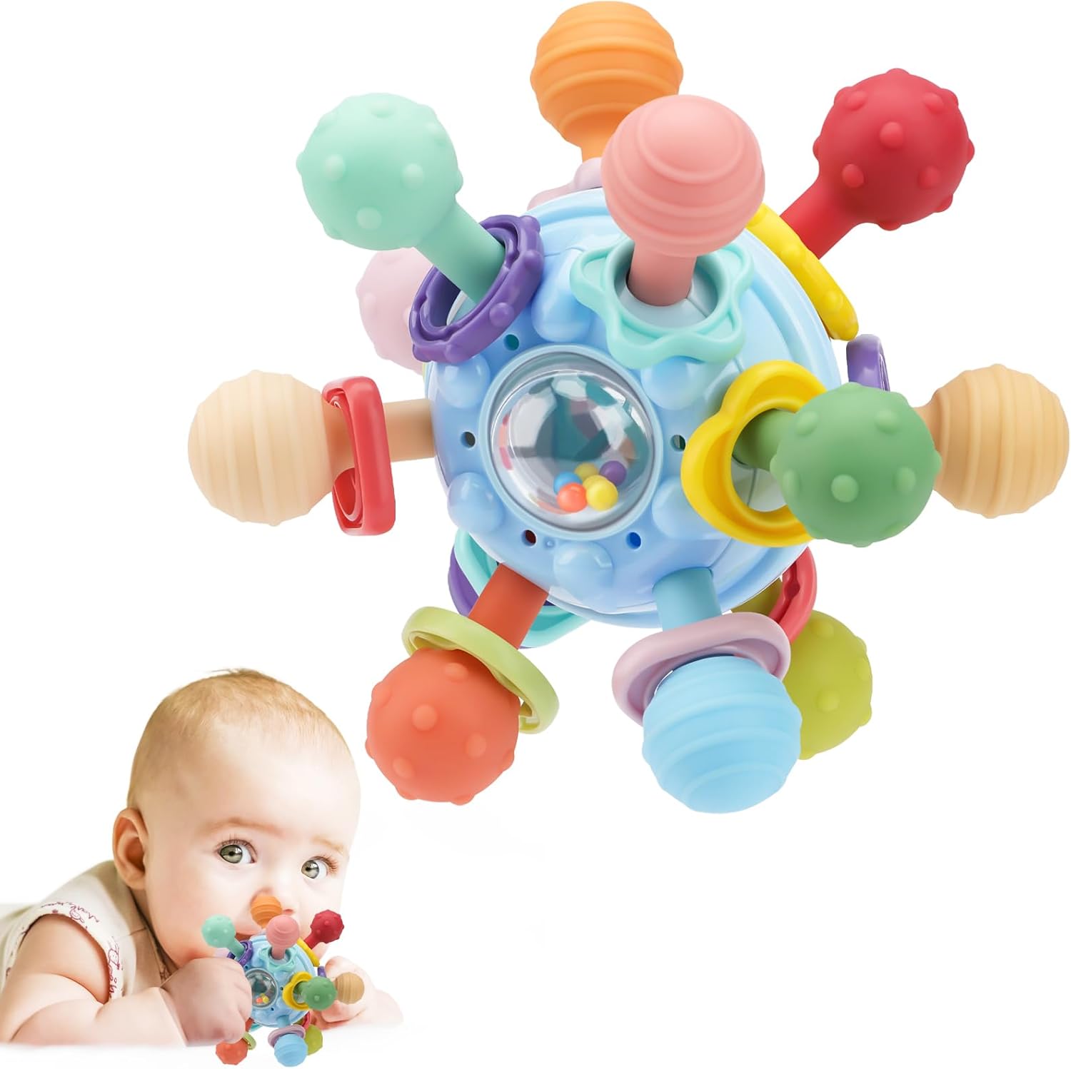 TOHIBEE baby montessori sensory toy front view showing colorful teething balls