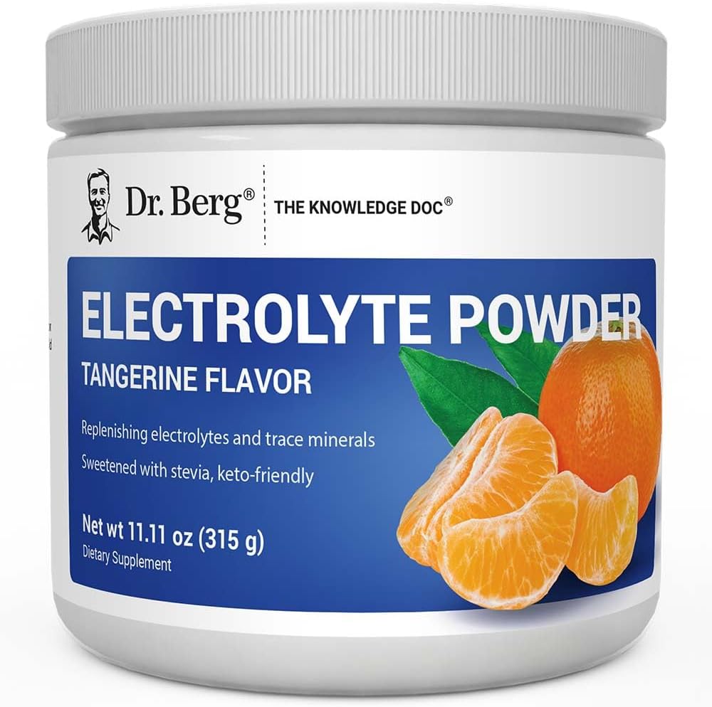 Dr. Berg Nutritionals Zero Sugar Keto Electrolyte Powder front view authentic tangerine hydration drink mix.