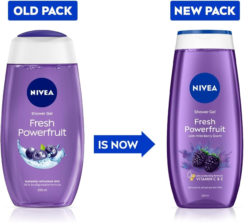 Nivea body wash label details showing 250 milliliters volume