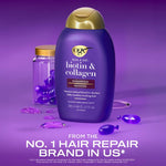 Lifestyle presentation of OGX volumizing hair shampoo