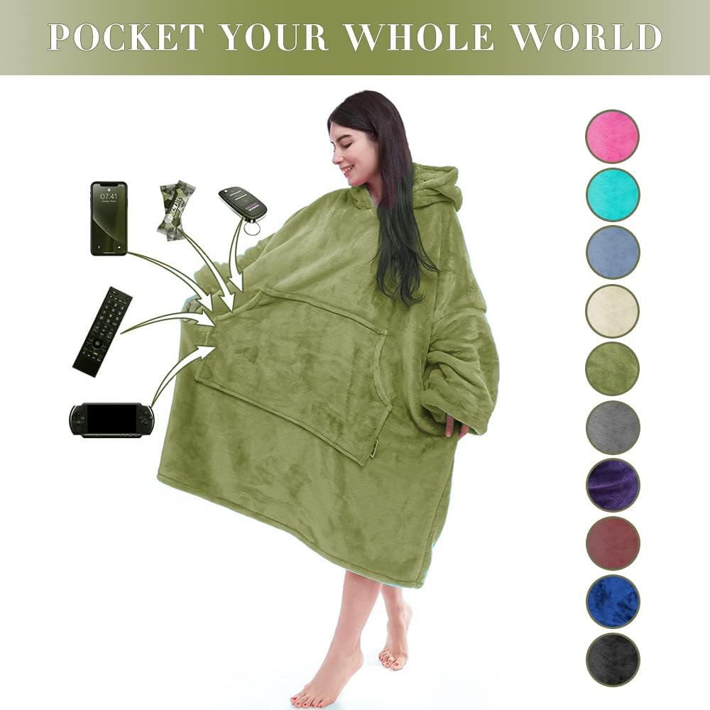 Miss Mila oversized flannel hoodie olive branch color