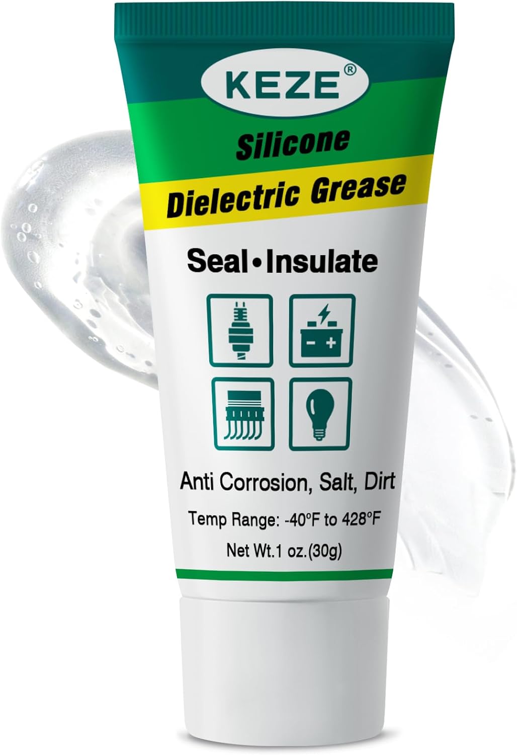 Keze Dielectric Grease 1 Ounce tube front view for automotive electrical insulation.