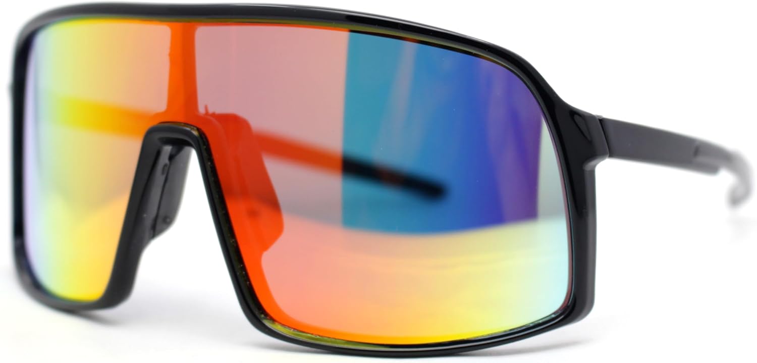 SA106 Mountain Biker Oversized Sport Shield Sunglasses front view displaying the black frame and vibrant orange mirror single-lens visor.