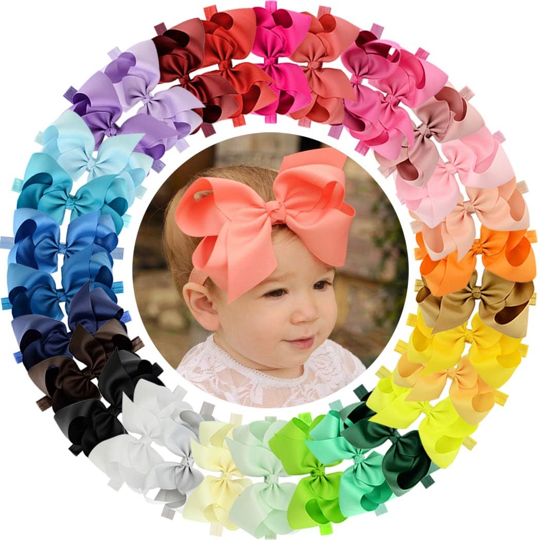 WillingTee 30 piece 6 inch boutique hair bows front view