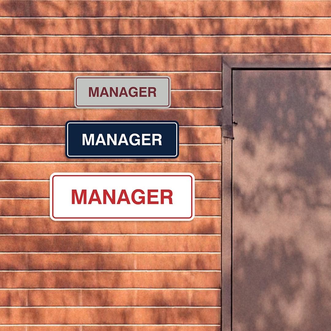 All Quality red and gold manager wall sign angled perspective