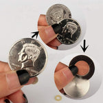 Close up view of half dollar coin magic gimmick