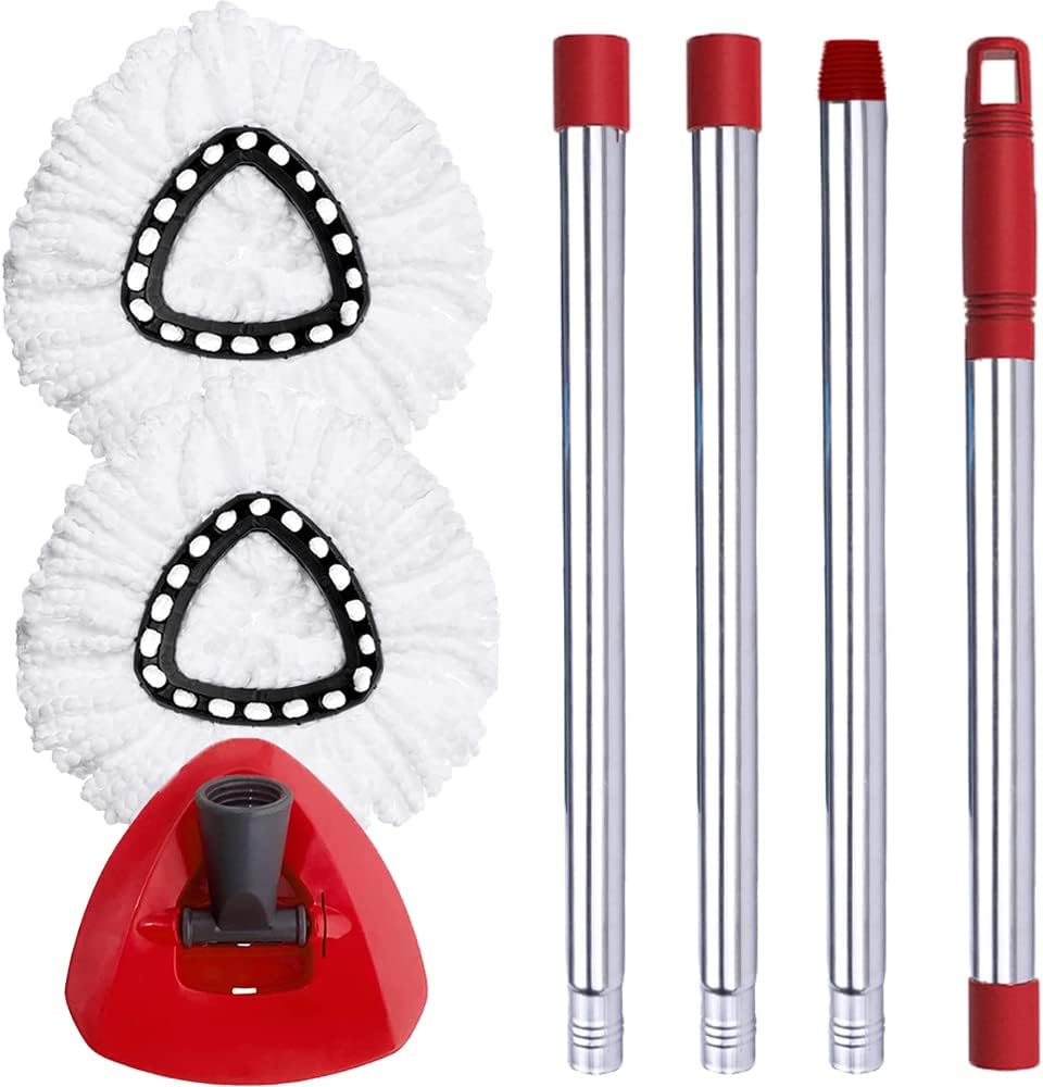 ANREKEYH spin mop replacement set front view showing handle and refills.