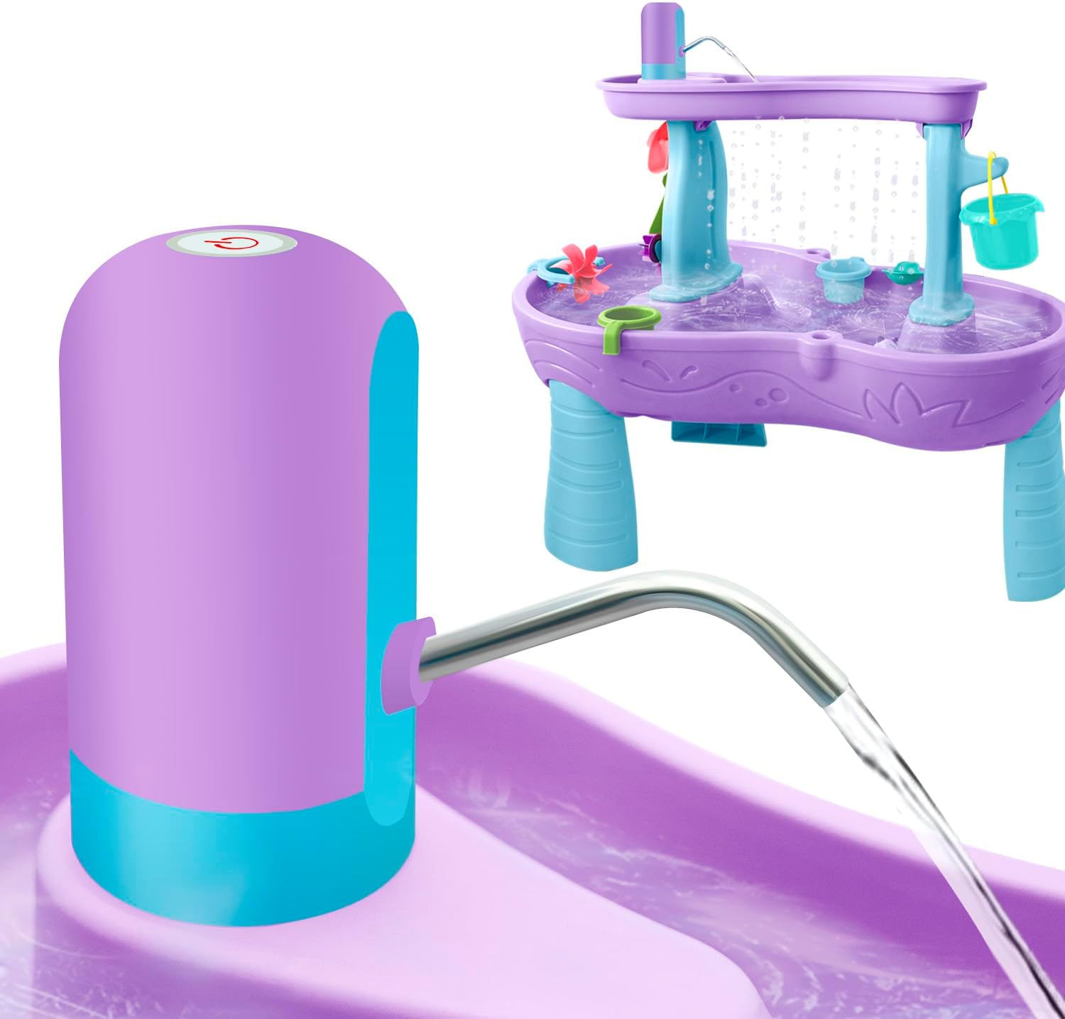 Intoypad water table pump purple color front view for outdoor backyard play