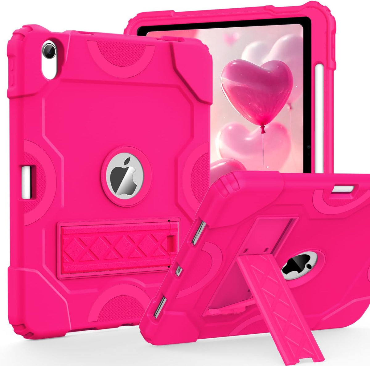 Cantis iPad 10th generation heavy duty case hot pink front view showing rugged protective outer lip design