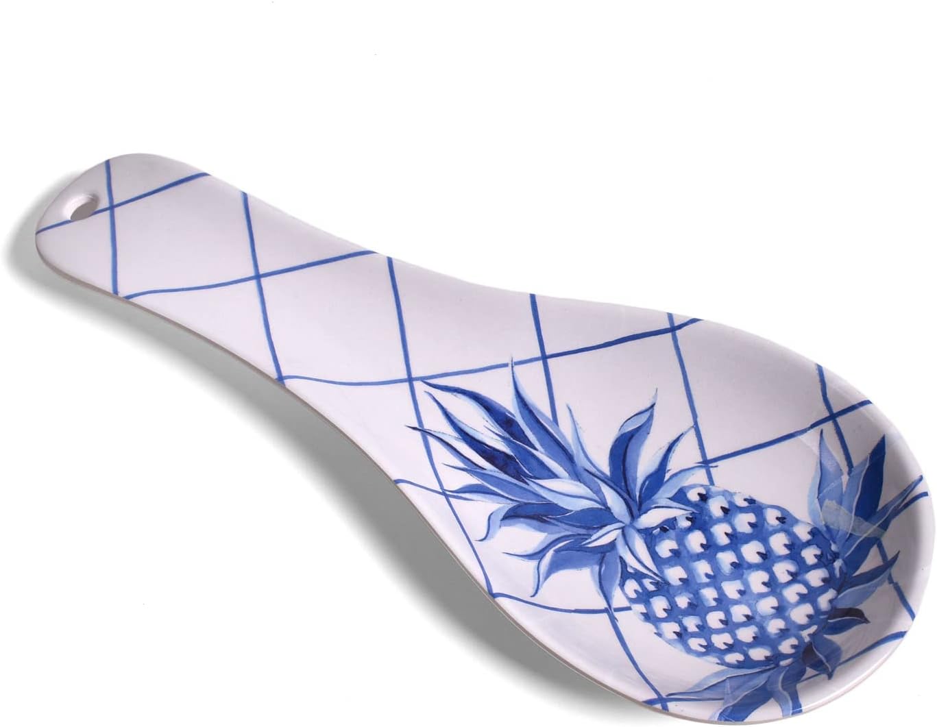 Bamboo Table blue pineapple spoon rest front view kitchen accessory