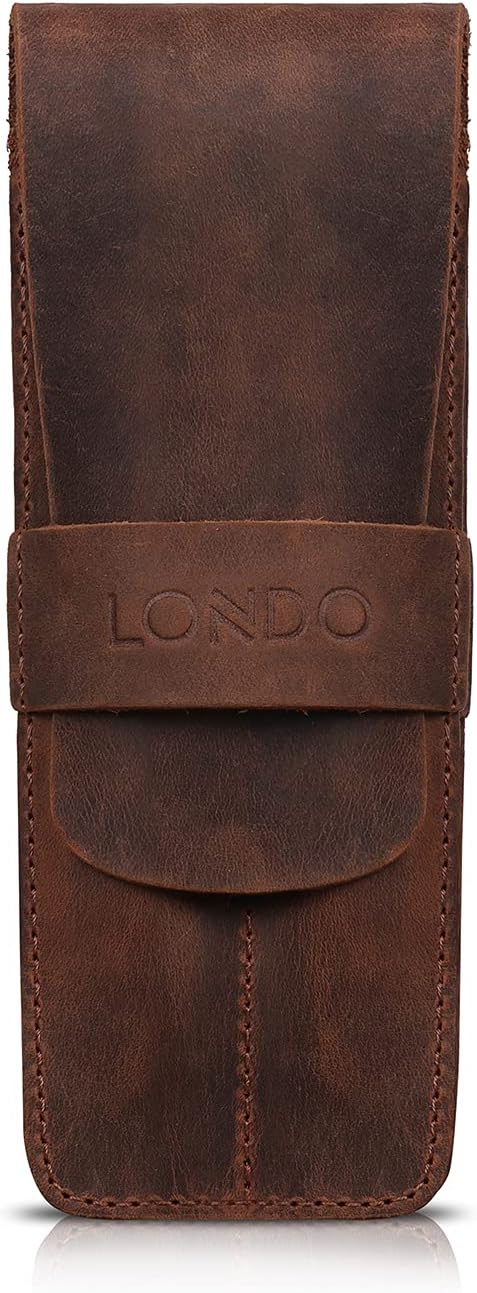 Londo Genuine Leather Pen and Pencil Case with Tuck in Flap, Stationery Bag - Two compartment - Image 11