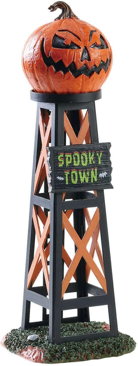 Lemax Evil Pumpkin Water Tower front view halloween village accent