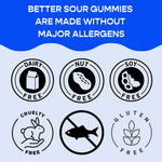 Ingredients list on Better Sour Pomegranate Apricot candy pack featuring natural fruit juices.
