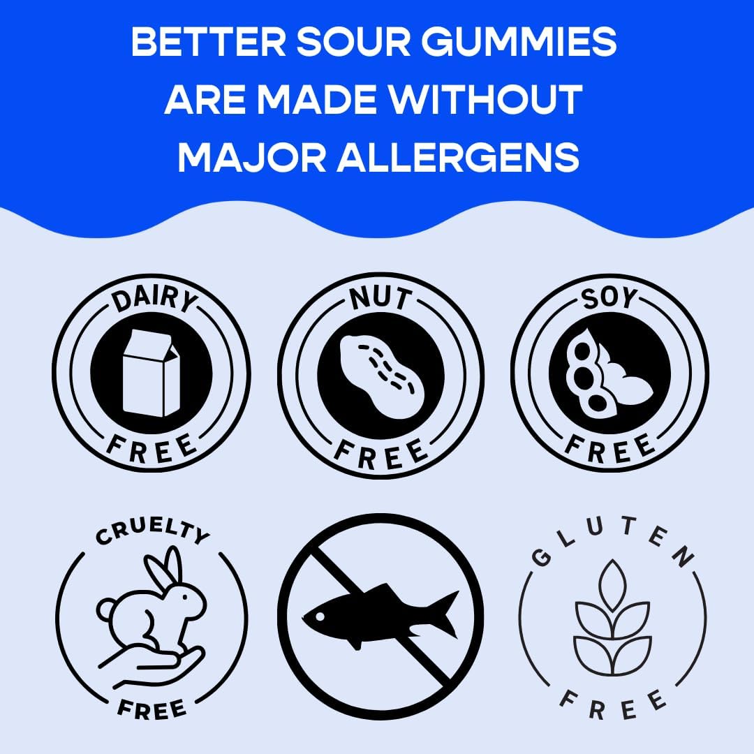 Ingredients list on Better Sour Pomegranate Apricot candy pack featuring natural fruit juices.