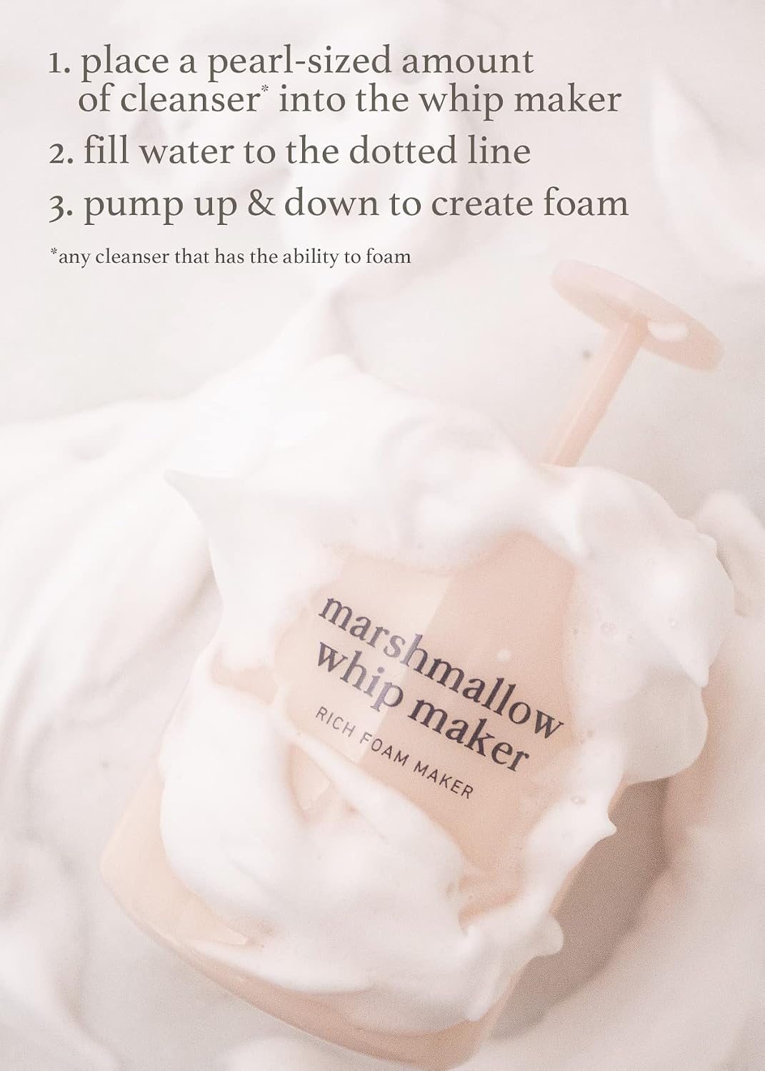 Close-up of rich marshmallow-like bubble foam created by the Nooni facial cleansing pump tool.