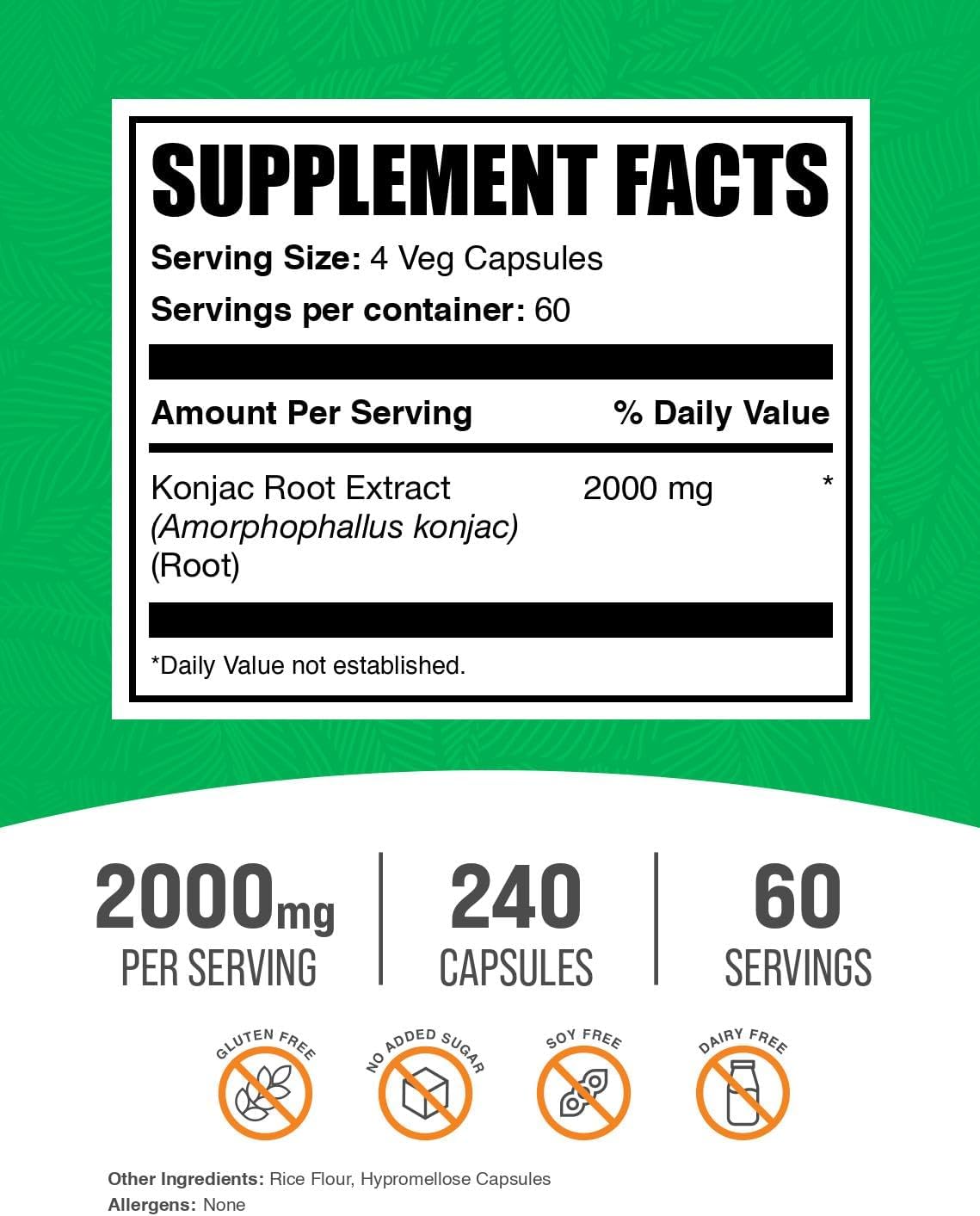 BulkSupplements Konjac Root extract supplement label details