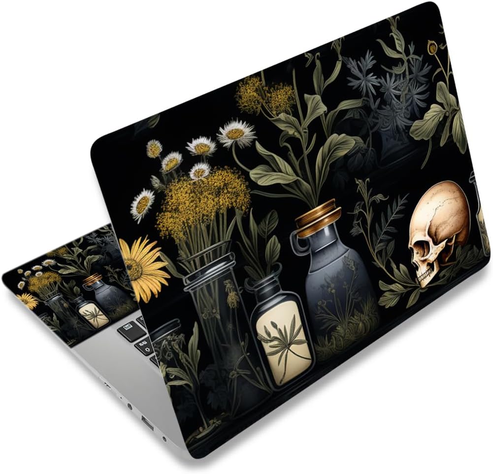 NXZGO Universal Laptop Skin Sticker front view showing Black Academia Mystical Green Plant pattern on a premium notebook