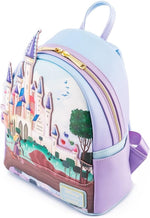 Loungefly castle handbag close-up of embroidery and printed artwork features