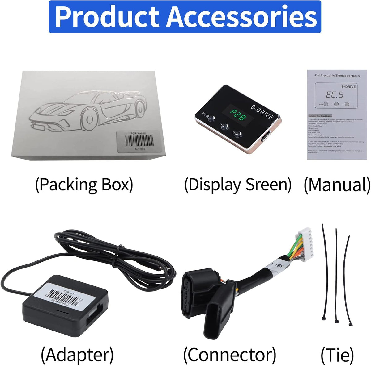 YIBEICO packaging and included installation accessories