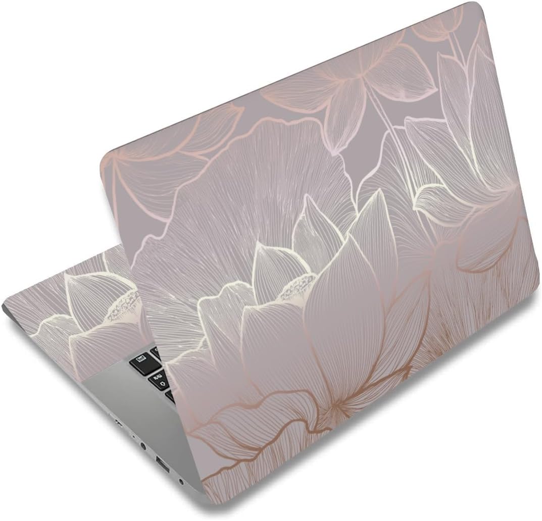 SUPERDANT Golden Lines Lotus Laptop Skin front view on a notebook lid