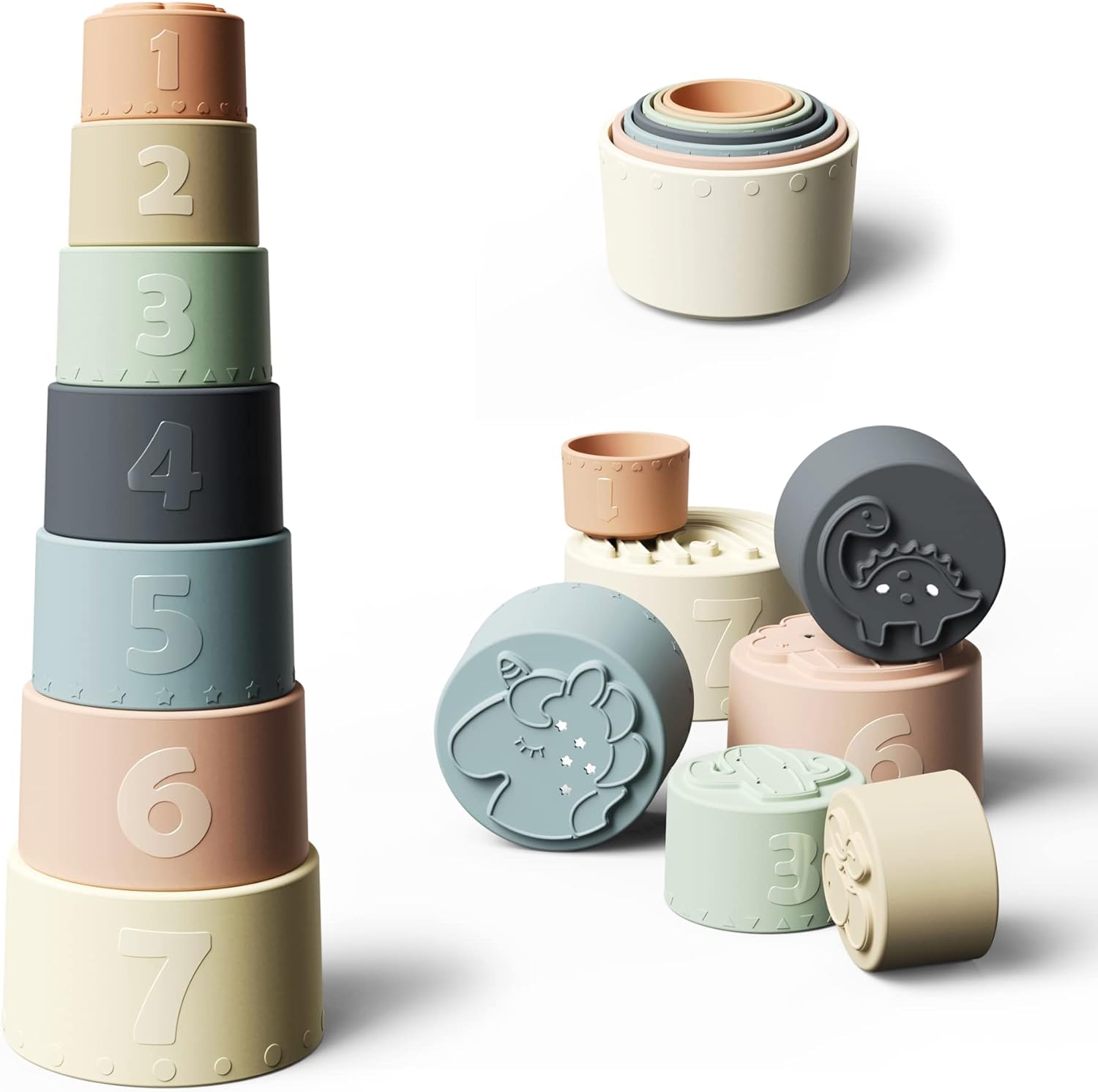 Moonkie 7 piece baby stacking cup set front view