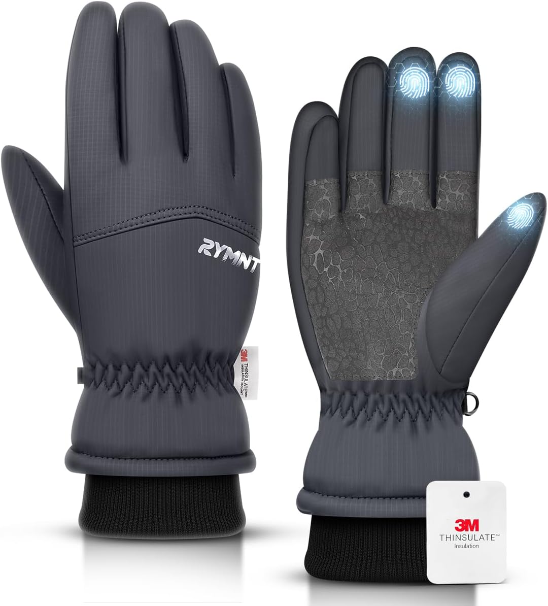 RYMNT winter waterproof gloves front view in gray