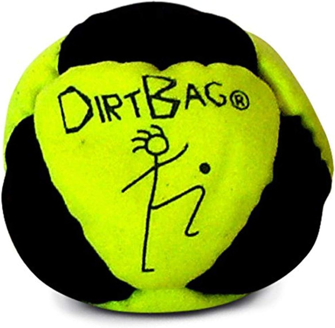 World Footbag Dirtbag Classic Hacky Sack in neon yellow and black color option displaying the eight panel design.