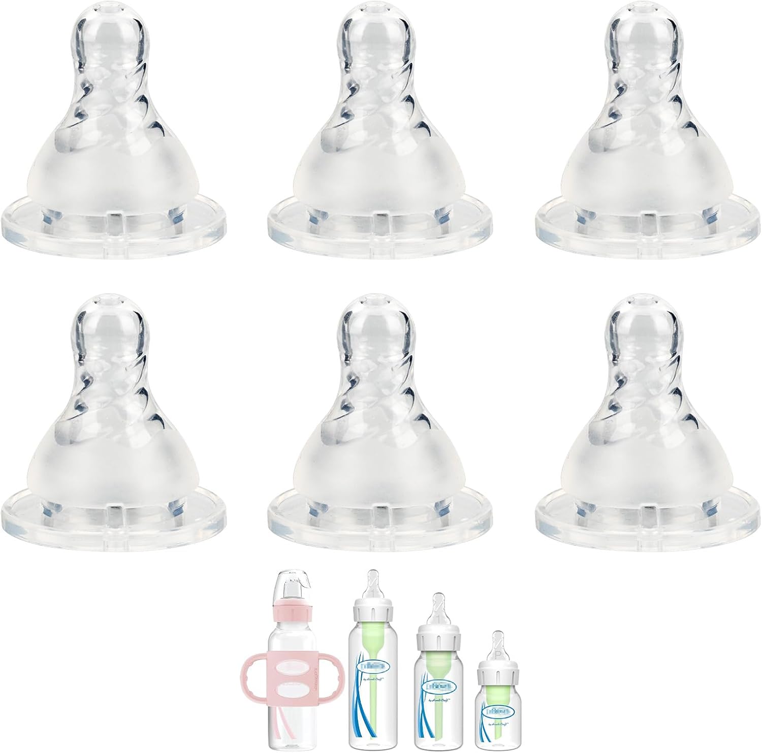 Dr. Brown's Level 2 narrow baby bottle silicone nipple front view of retail packaging.