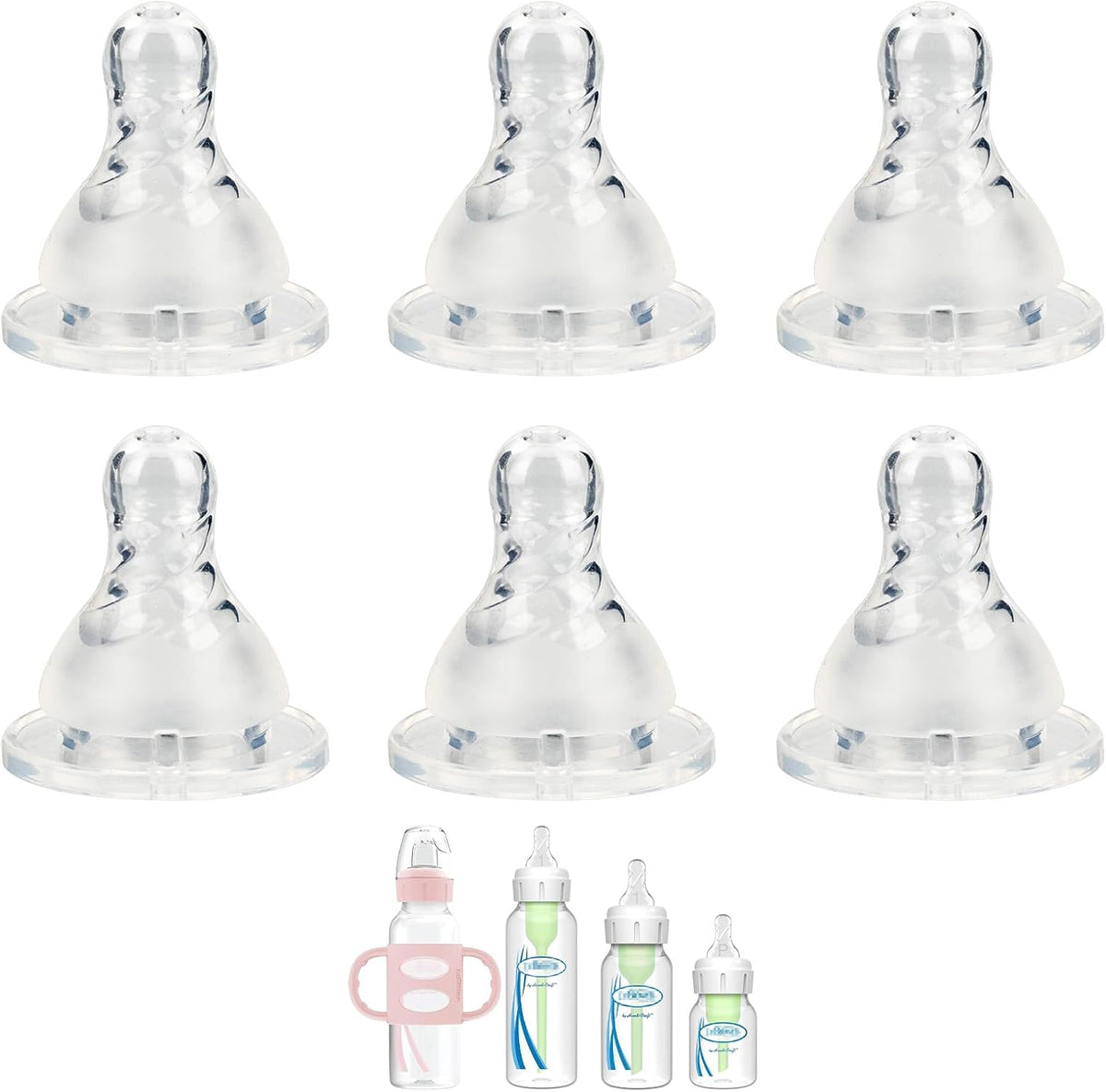 Dr. Brown's Level 2 narrow baby bottle silicone nipple front view of retail packaging.