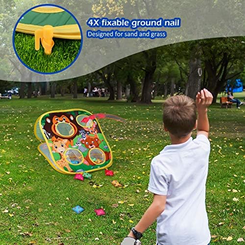 Toyk toss game set showing ground nails for lawn play.