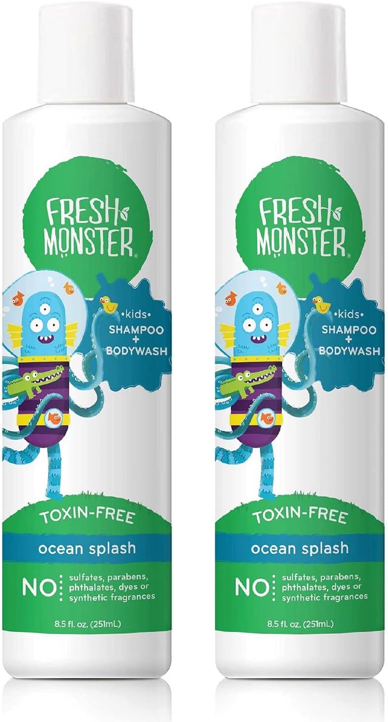Fresh Monster 2-in-1 Natural Shampoo & Body Wash for Kids, Toxin-Free, Hypoallergenic, Ocean Splash (2 Pack, 8.5oz/each) - Image 1