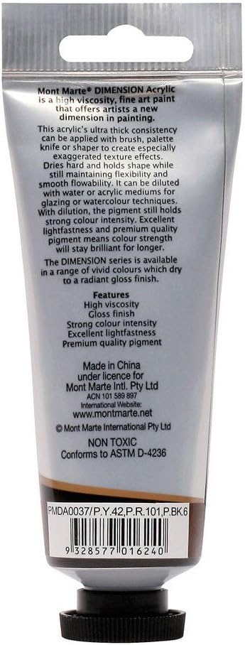 Mont Marte 75ml raw umber acrylic tube packaging