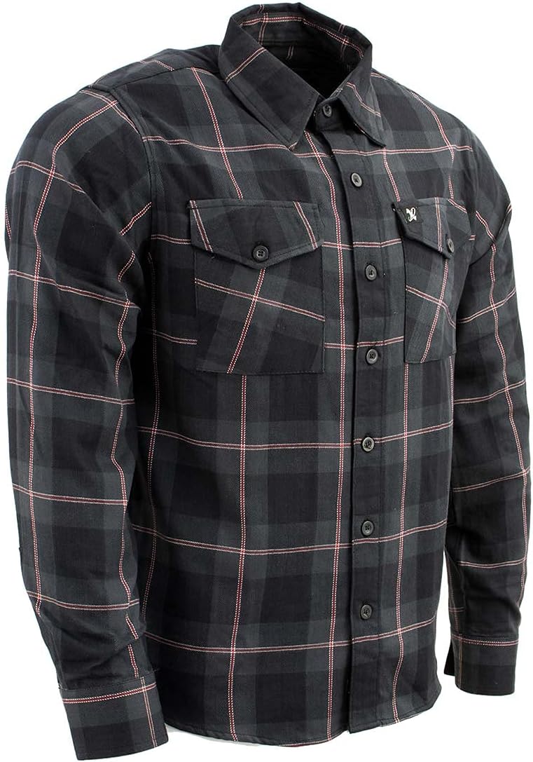 Milwaukee Leather MNG11647 Men's Black Red Plaid Flannel Shirt front view showcasing the regular fit profile.