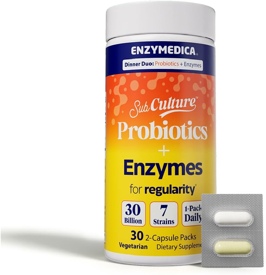 Enzymedica SubCulture Dinner Duo for Regularity front bottle view showing 30 daily packets