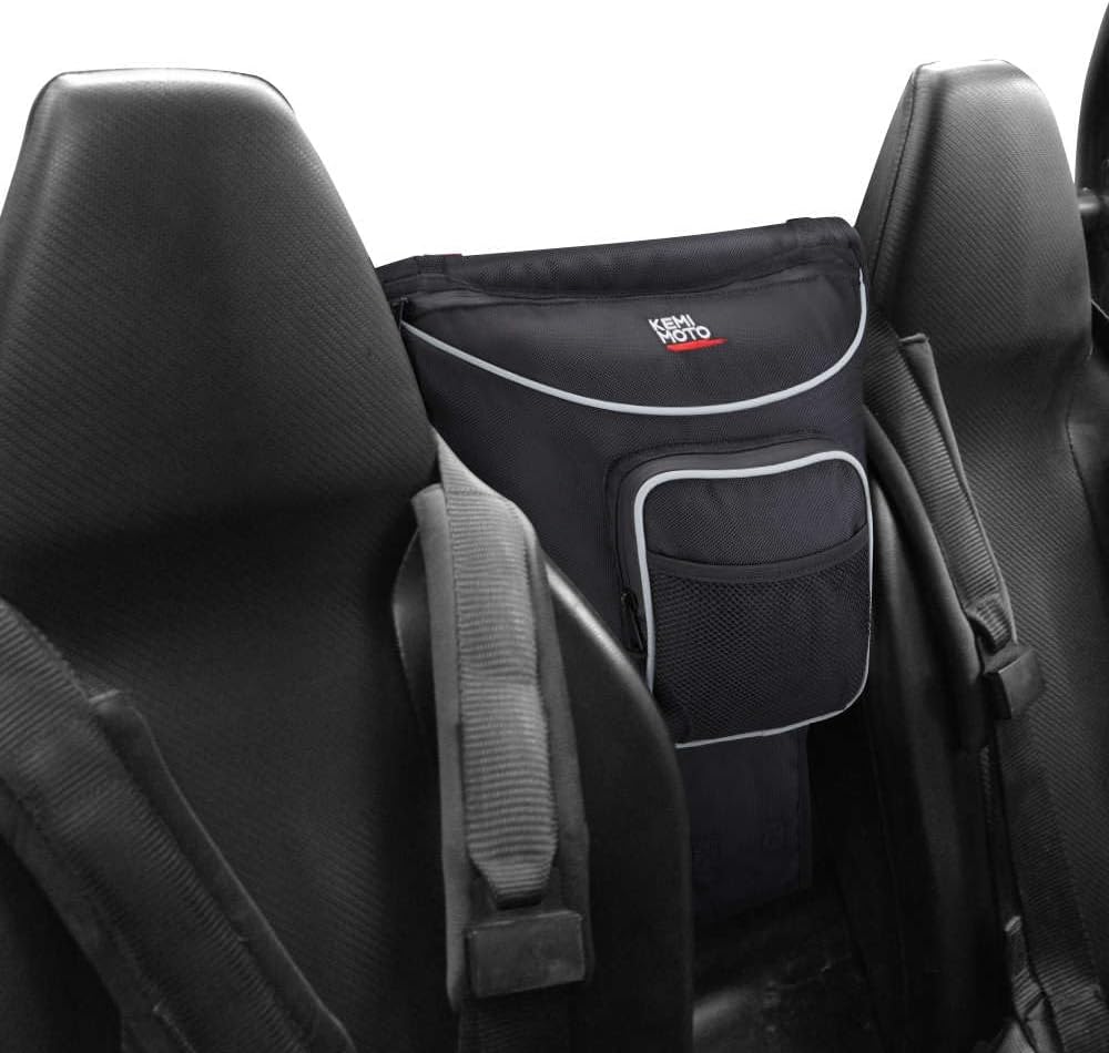 Kemimoto UTV center storage bag mounted in a Polaris RZR cab.